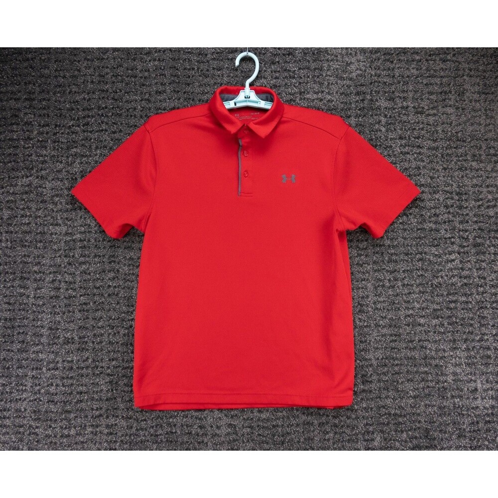 Under Armour Shirt Mens Medium Red Loose Performance Polo Heat Gear Casual Golf